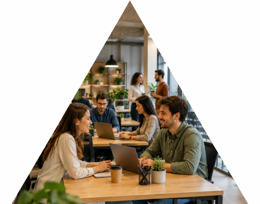 Seguro para coworking y espacios compartidos con profesionales trabajando en oficina colaborativa.